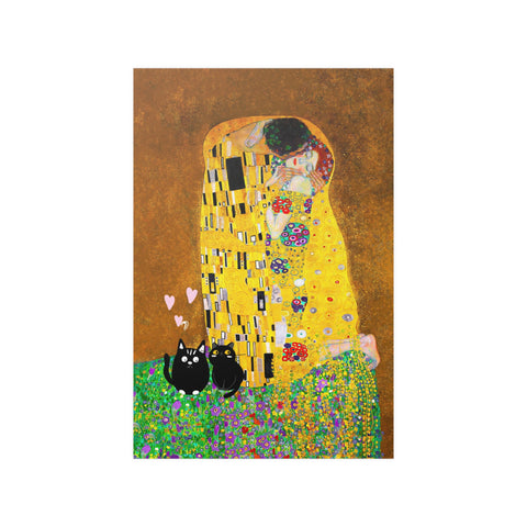 Gustav Klimt The Kiss, Love Cats Print, Unframed Printed Satin Poster