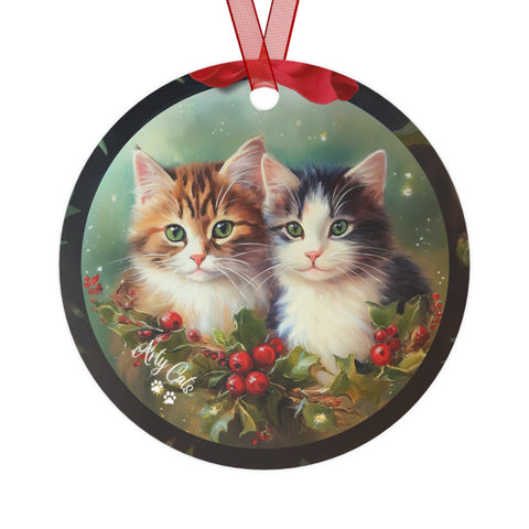 Kitten Friends in Whisker Wonderland, Christmas Metal Ornaments