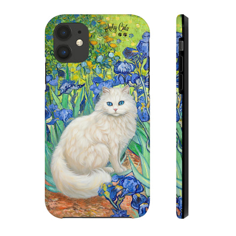 White Cat With Van Gogh Irises, Cat iPhone case, Tough Phone Cases