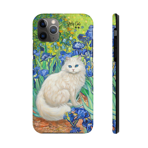 White Cat With Van Gogh Irises, Cat iPhone case, Tough Phone Cases