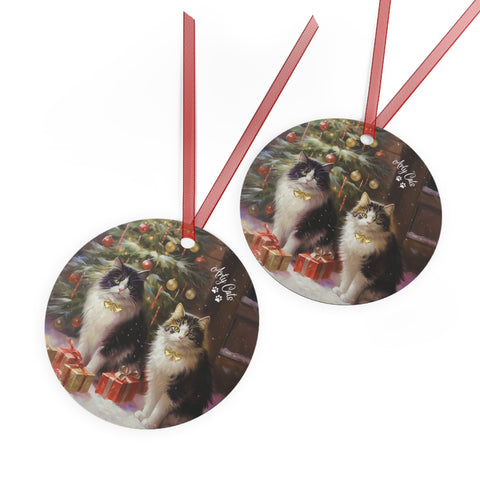 Festive Feline Pals, Christmas Metal Ornaments