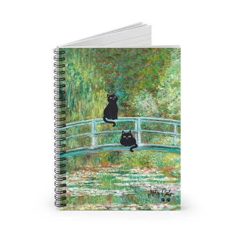 Monet's The Water Lily Pond Bridge with the Cats - Spiral Notebook - Ruled Line