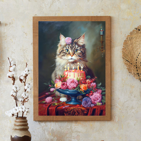 The Birthday Cat, Cat Art Print, Unframed Satin Poster