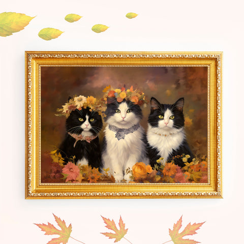 Autumn Kittens in the Blooming Meadow, Unframed Satin Posters