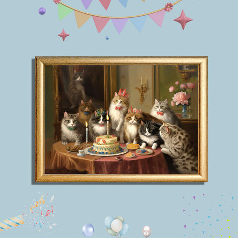 A Wonderful Cats Birthday Party, Unframed Satin Posters