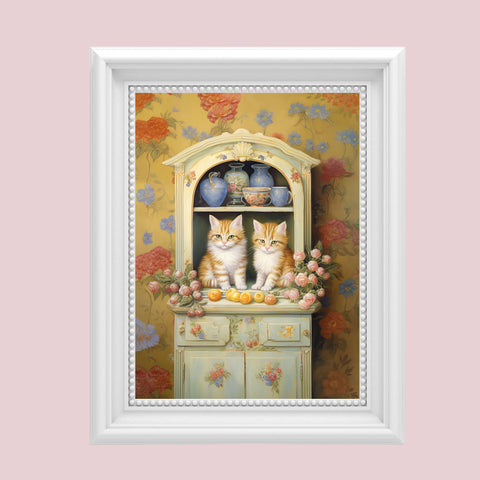 Cozy Kitchen Kittens, A Hutch Cabinet Tale, Unframed Satin Poster