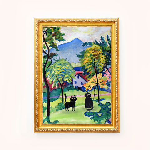 Two Adorable Black Cats in August Macke Landscape, Unframed Satin Poster