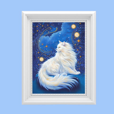 Celestial Cat at Midnight with a Starry Sky, Unframed Printed Satin Poster