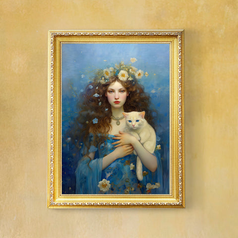 Serenity of the Sea, Sea Goddess and her Cat, Unframed Printed Satin Poster