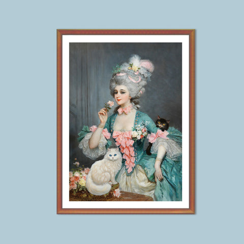 An Elegant Lady with Roses and her Cats, Unframed Satin Poster