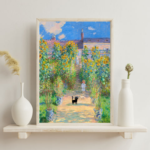 Monet's Garden at Vetheuil with the Cat, Unframed Satin Poster