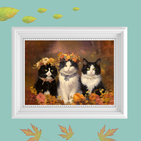 Autumn Kittens in the Blooming Meadow, Unframed Satin Posters