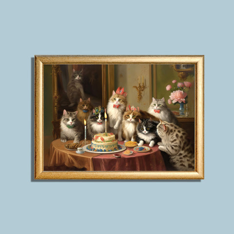 A Wonderful Cats Birthday Party, Unframed Satin Posters