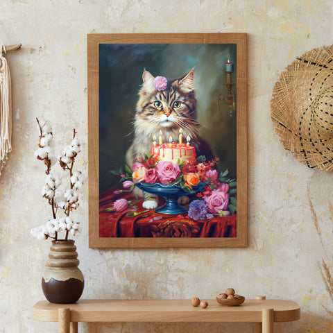 The Birthday Cat, Cat Art Print, Unframed Satin Poster