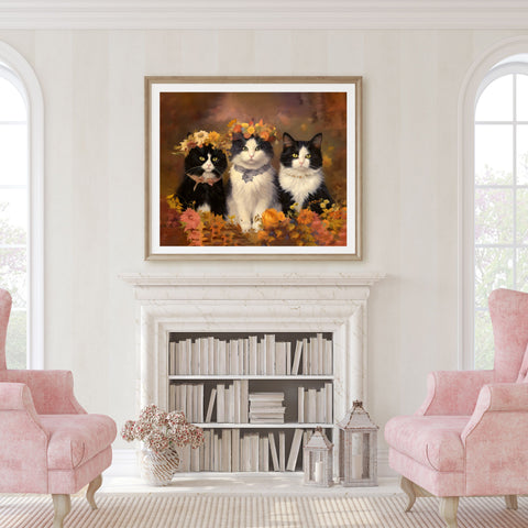 Autumn Kittens in the Blooming Meadow, Unframed Satin Posters