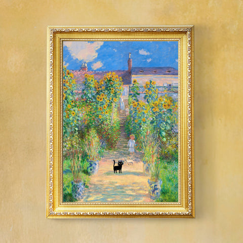 Monet's Garden at Vetheuil with the Cat, Unframed Satin Poster