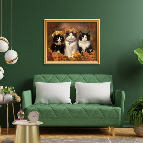 Autumn Kittens in the Blooming Meadow, Unframed Satin Posters