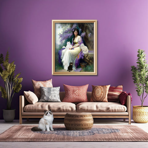 Lady of the Forest with her Cats, Unframed Printed Satin Poster