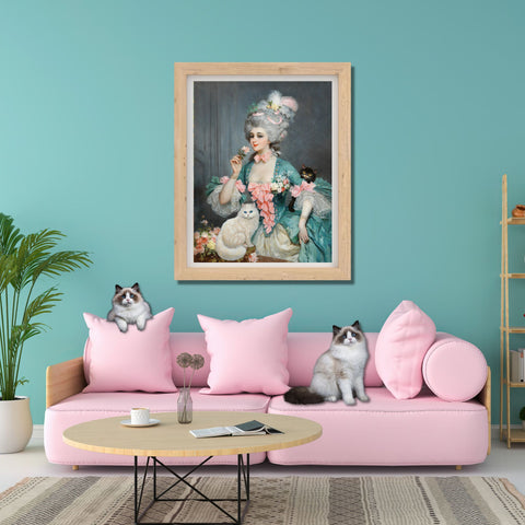 An Elegant Lady with Roses and her Cats, Unframed Satin Poster