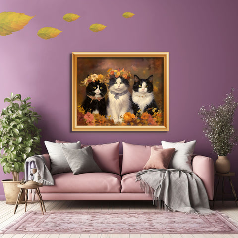 Autumn Kittens in the Blooming Meadow, Unframed Satin Posters