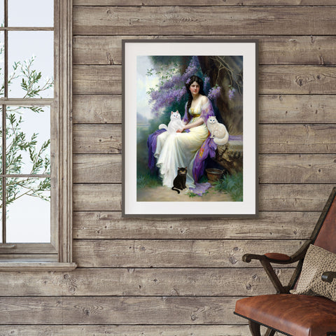 Lady of the Forest with her Cats, Unframed Printed Satin Poster