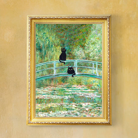 Monet's The Water Lily Pond Bridge with the Cats, Unframed Printed Poster