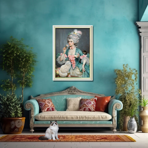 An Elegant Lady with Roses and her Cats, Unframed Satin Poster