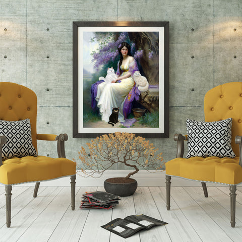 Lady of the Forest with her Cats, Unframed Printed Satin Poster