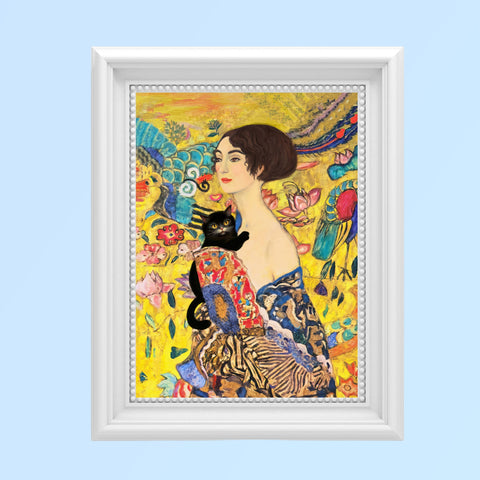 Lady With Fan and Cat, Vintage Gustav Klimt Art, Unframed Poster