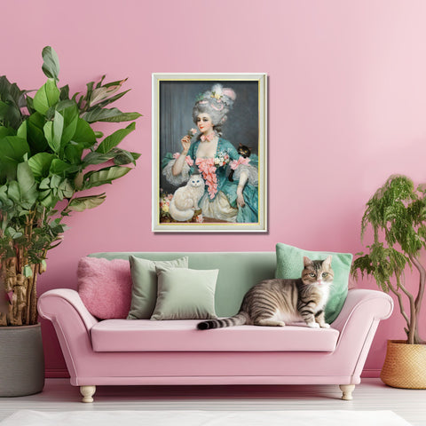 An Elegant Lady with Roses and her Cats, Unframed Satin Poster