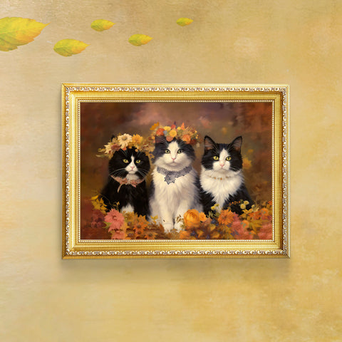 Autumn Kittens in the Blooming Meadow, Unframed Satin Posters