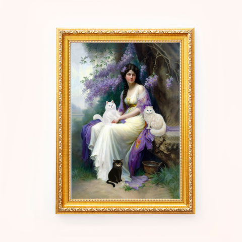 Lady of the Forest with her Cats, Unframed Printed Satin Poster