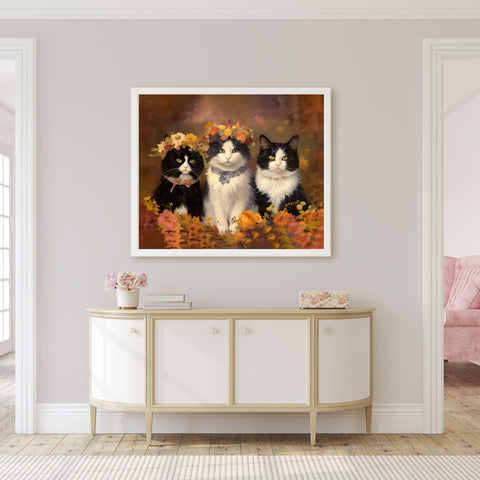 Autumn Kittens in the Blooming Meadow, Unframed Satin Posters