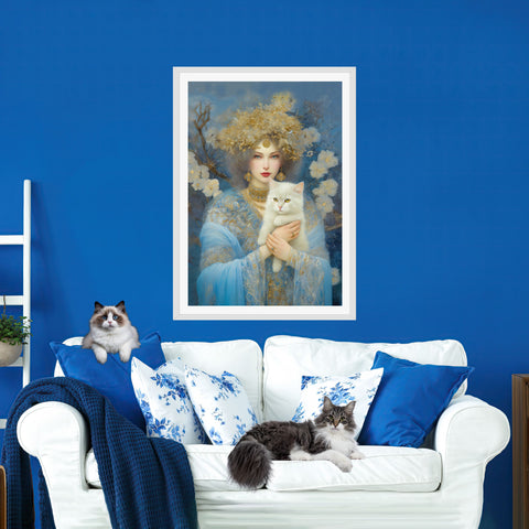 Snow Queen and her cat, Unframed Satin Poster