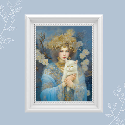 Snow Queen and her cat, Unframed Satin Poster