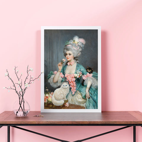 An Elegant Lady with Roses and her Cats, Unframed Satin Poster