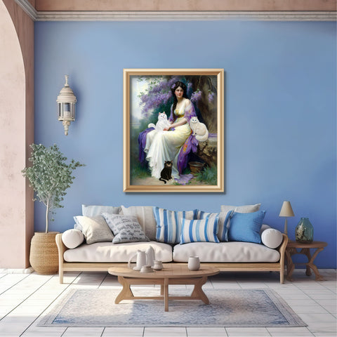 Lady of the Forest with her Cats, Unframed Printed Satin Poster