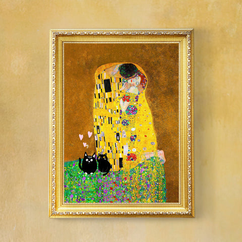 Gustav Klimt The Kiss, Love Cats Print, Unframed Printed Satin Poster