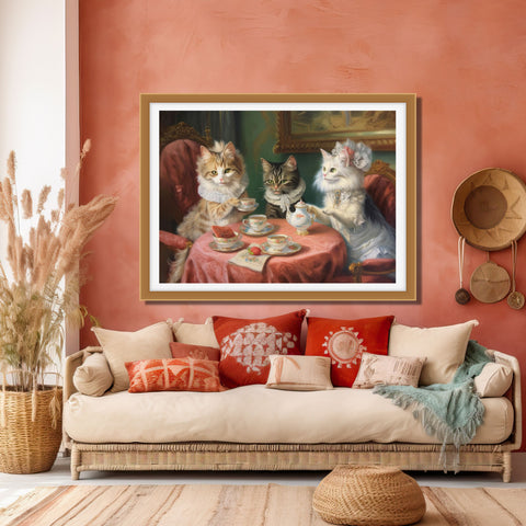 Purr-fectly Posh Cat-Tea Party, Unframed Satin Poster (210gsm)