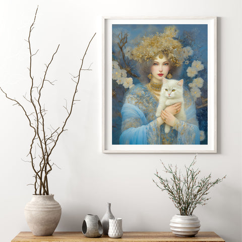 Snow Queen and her cat, Unframed Satin Poster