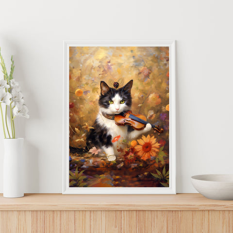 Melodic Feline Serenity, Unframed Satin Poster Print