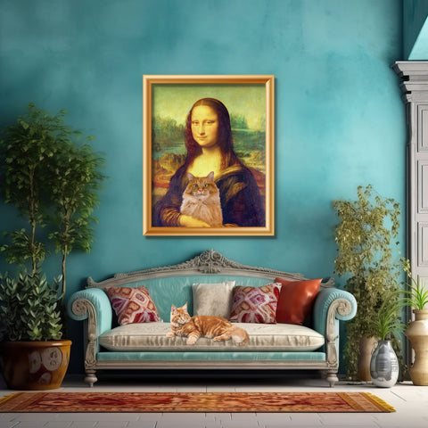 Mona Lisa's Purrfect Partner, Unframed Satin Poster