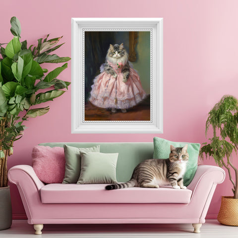 Purrfection in Pink, Stylish Kitty Couture, Unframed Satin Poster