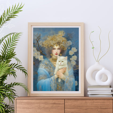 Snow Queen and her cat, Unframed Satin Poster