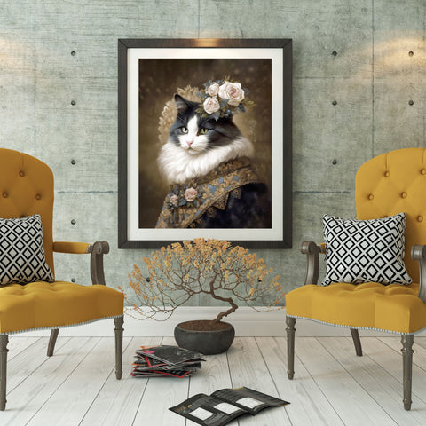 Victorian Cat with Roses, Unframed Satin Poster