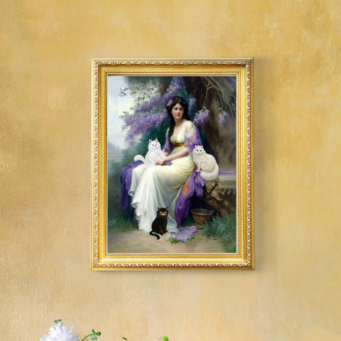 Lady of the Forest with her Cats, Unframed Printed Satin Poster