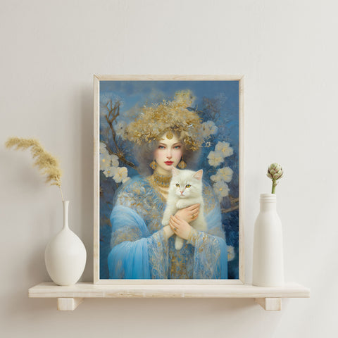 Snow Queen and her cat, Unframed Satin Poster