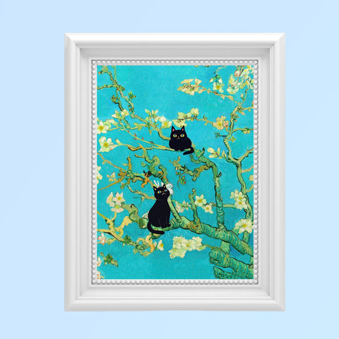 Van Gogh Almond Blossoms with Black Cats, Unframed Printed Satin Poster