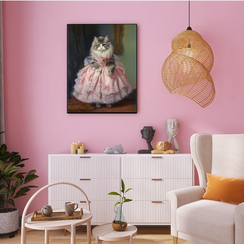 Purrfection in Pink, Stylish Kitty Couture, Unframed Satin Poster