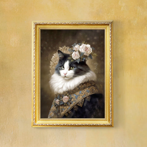 Victorian Cat with Roses, Unframed Satin Poster